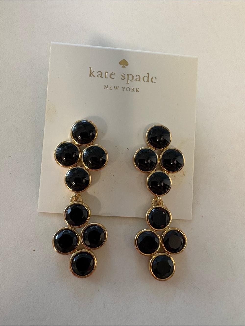 kate spade Gold-Tone Drop Earrings with Black Faceted Stones